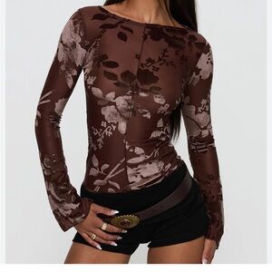 Princess Polly Meant To Be Long Sleeve Top Brown Floral | 6